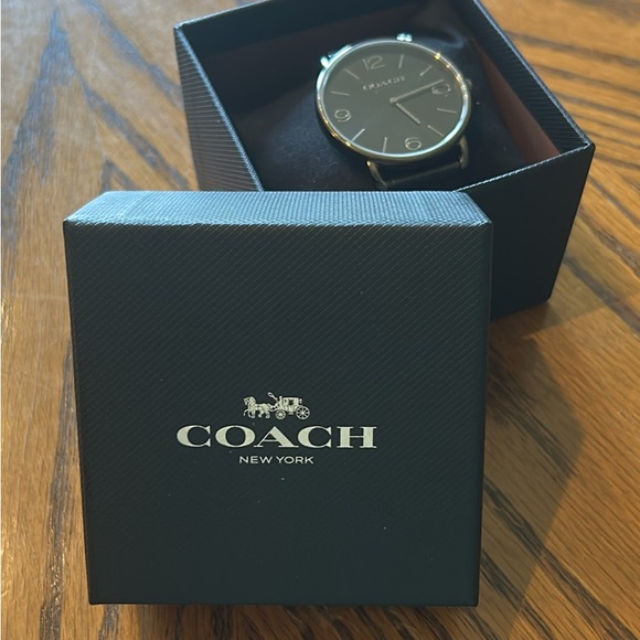 Coach Men's Gunmetal Quartz Watch - Black Leatherxx, Arabic Numerals - Picture 1 of 7